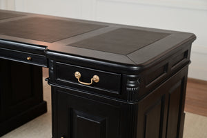 Pillar 160x80, Zwart, gouden grepen, klassiek Engels bureau, massief mahoniehout