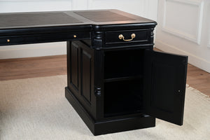 Pillar 160x80, Zwart, gouden grepen, klassiek Engels bureau, massief mahoniehout