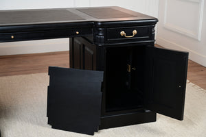 Pillar 160x80, Zwart, gouden grepen, klassiek Engels bureau, massief mahoniehout