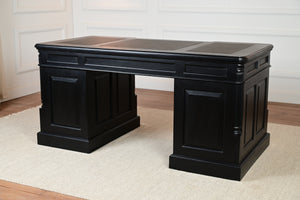 Pillar 160x80, Zwart, gouden grepen, klassiek Engels bureau, massief mahoniehout