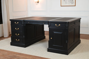 Pillar 180x120 Partner Desk, Black, gold handles, classic English desk, solid mahogany