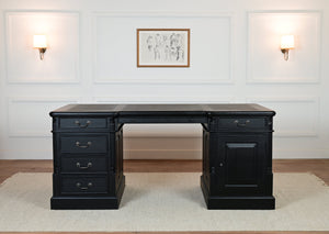 Pilier 180x90 noir, poignées en laiton, bureau anglais classique, acajou massif