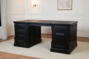 Pilier 180x90 noir, poignées en laiton, bureau anglais classique, acajou massif