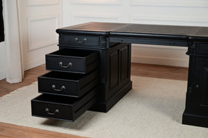 Pilier 180x90 noir, poignées en laiton, bureau anglais classique, acajou massif