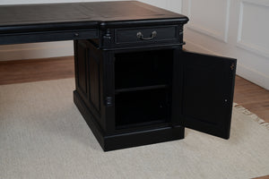 Pilier 180x90 noir, poignées en laiton, bureau anglais classique, acajou massif