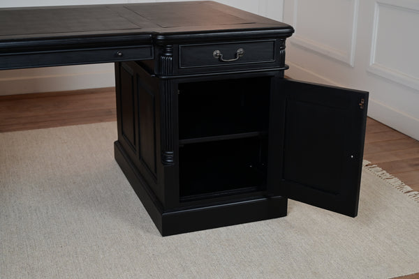 Pilier 180x90 noir, poignées en laiton, bureau anglais classique, acajou massif