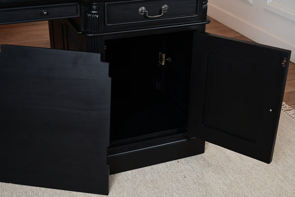 Pilier 180x90 noir, poignées en laiton, bureau anglais classique, acajou massif