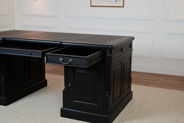 Pilier 180x90 noir, poignées en laiton, bureau anglais classique, acajou massif