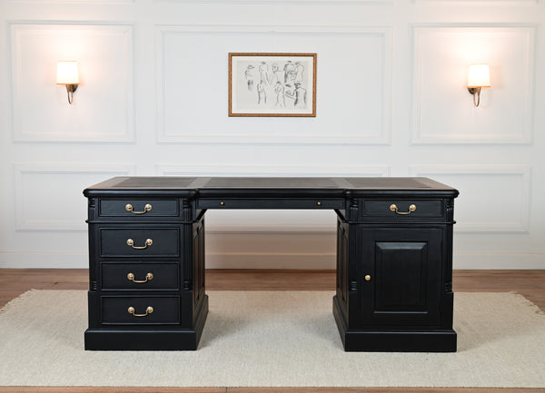 Pillar 180x90 Black, classic English desk, solid mahogany