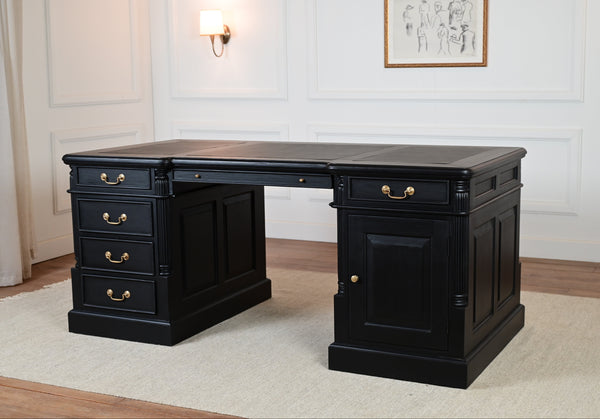 Pillar 180x90 Black, classic English desk, solid mahogany