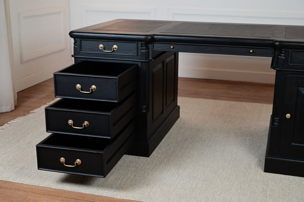 Pillar 180x90 Black, classic English desk, solid mahogany