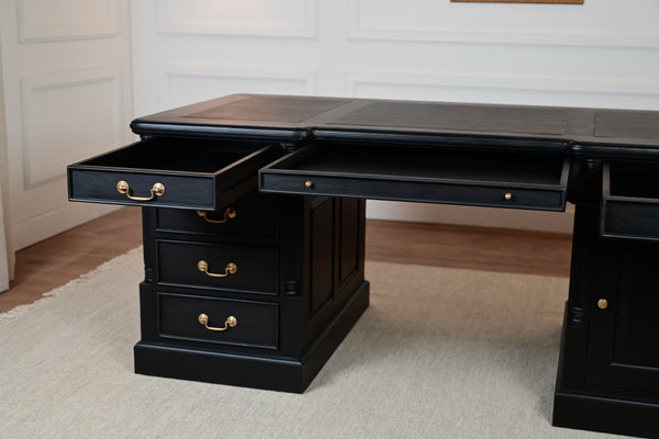 Pillar 180x90 Black, classic English desk, solid mahogany