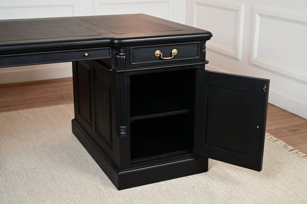 Pillar 180x90 Black, classic English desk, solid mahogany
