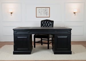 Pilier 180x90 noir, poignées en laiton, bureau anglais classique, acajou massif