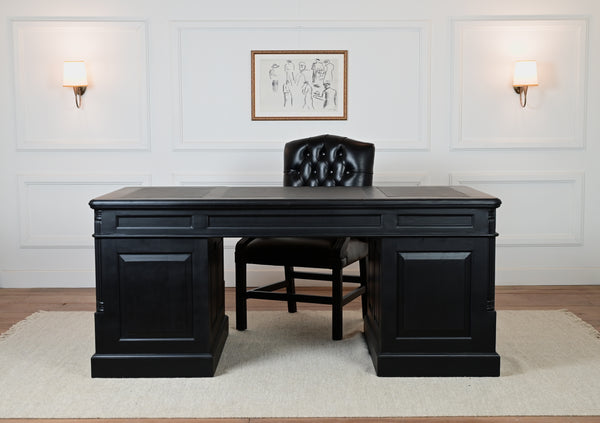 Pilier 180x90 noir, poignées en laiton, bureau anglais classique, acajou massif