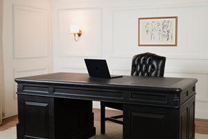 Pilier 180x90 noir, poignées en laiton, bureau anglais classique, acajou massif