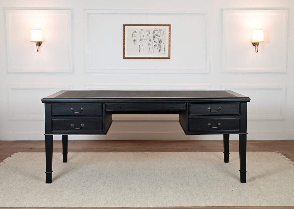 York Grande 185x95 - klassieke Engelse schrijftafel - Zwart - Messing grepen