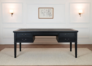 York Grande 185x95 - klassischer englischer Schreibtisch - Schwarz - Griffe aus Messing