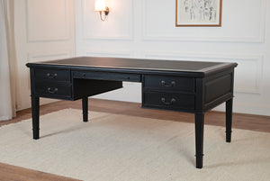 York Grande 185x95 - klassischer englischer Schreibtisch - Schwarz - Griffe aus Messing