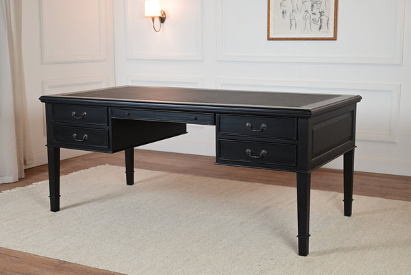 York Grande 185x95 - klassischer englischer Schreibtisch - Schwarz - Griffe aus Messing