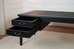 York Grande 185x95 - klassischer englischer Schreibtisch - Schwarz - Griffe aus Messing