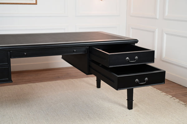 York Grande 185x95 - klassischer englischer Schreibtisch - Schwarz - Griffe aus Messing