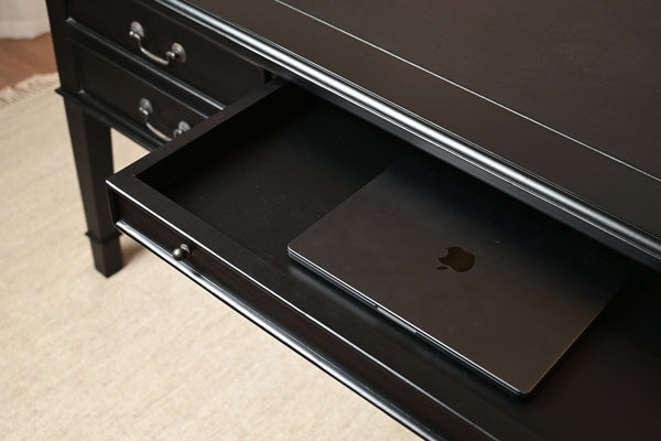 York Grande 185x95 - klassischer englischer Schreibtisch - Schwarz - Griffe aus Messing