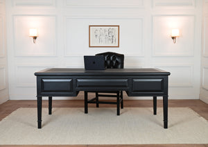 York Grande 185x95 - classic English writing desk - black- Gold handles - mahogany