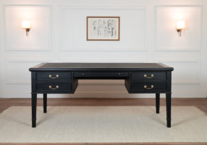 York Grande 185x95 - classic English writing desk - black- Gold handles - mahogany