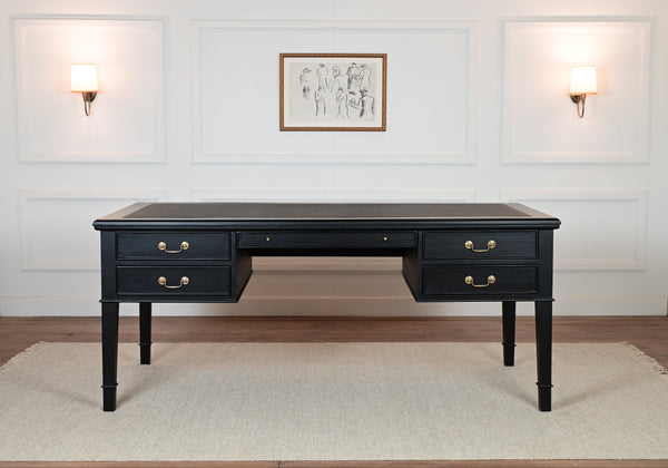 York Grande 185x95 - classic English writing desk - black- Gold handles - mahogany