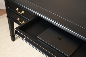 York Grande 185x95 - classic English writing desk - black- Gold handles - mahogany