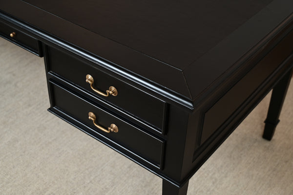 York Grande 185x95 - classic English writing desk - black- Gold handles - mahogany