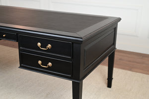 York Grande 185x95 - classic English writing desk - black- Gold handles - mahogany
