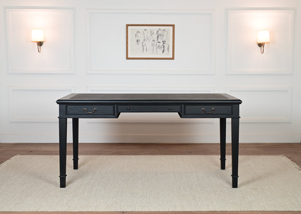 York 160x80 - klassieke Engelse schrijftafel - Zwart- Messing grepen