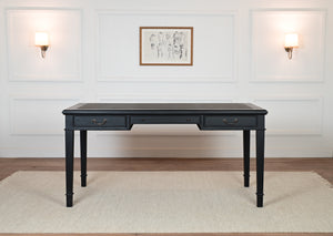 York 160x80 - klassischer englischer Schreibtisch - Schwarz- Griffe aus Messing