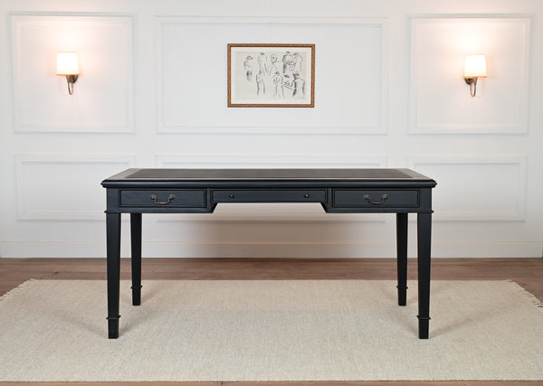 York 160x80 - klassischer englischer Schreibtisch - Schwarz- Griffe aus Messing