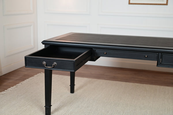 York 160x80 - klassischer englischer Schreibtisch - Schwarz- Griffe aus Messing