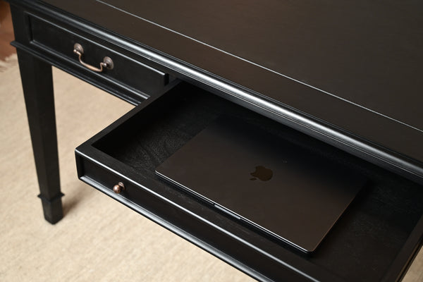 York 160x80 - klassischer englischer Schreibtisch - Schwarz- Griffe aus Messing