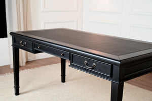 York 160x80 - klassischer englischer Schreibtisch - Schwarz- Griffe aus Messing