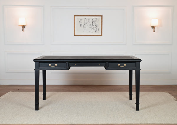 York 160x80 - classic English writing desk- black - Gold handles