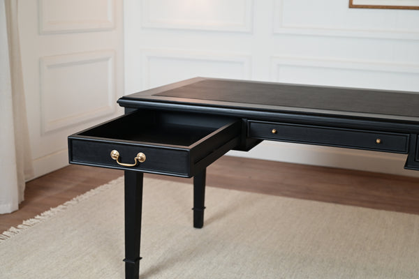 York 160x80 - classic English writing desk- black - Gold handles