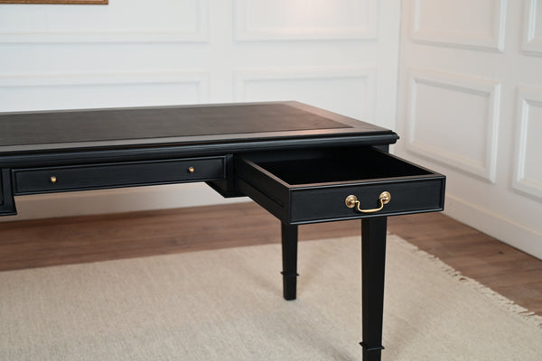 York 160x80 - classic English writing desk- black - Gold handles