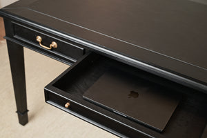 York 160x80 - classic English writing desk- black - Gold handles