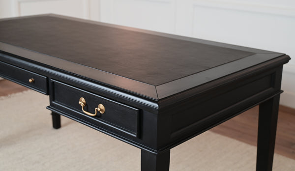 York 160x80 - classic English writing desk- black - Gold handles