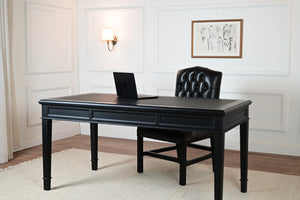 York 160x80 - klassischer englischer Schreibtisch - Schwarz- Griffe aus Messing