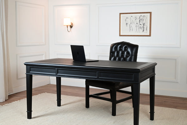 York 160x80 - klassischer englischer Schreibtisch - Schwarz- Griffe aus Messing