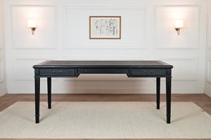 York 185x95 - classic English writing desk - black - Brass handles - mahogany