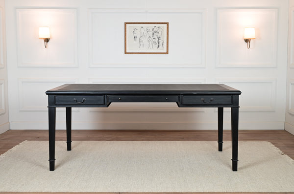 York 185x95 - classic English writing desk - black - Brass handles - mahogany