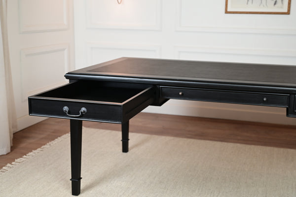 York 185x95 - classic English writing desk - black - Brass handles - mahogany