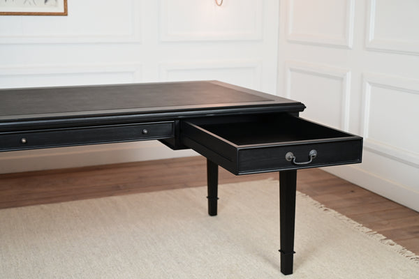 York 185x95 - classic English writing desk - black - Brass handles - mahogany